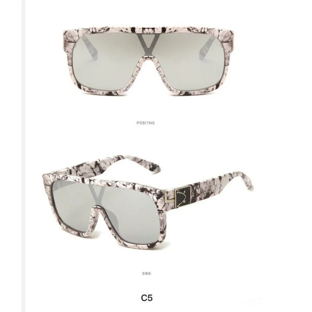 Sunglasses Men's Silver Mirrored Lens Fashion Marble Frame Beach Trendy‎ Style